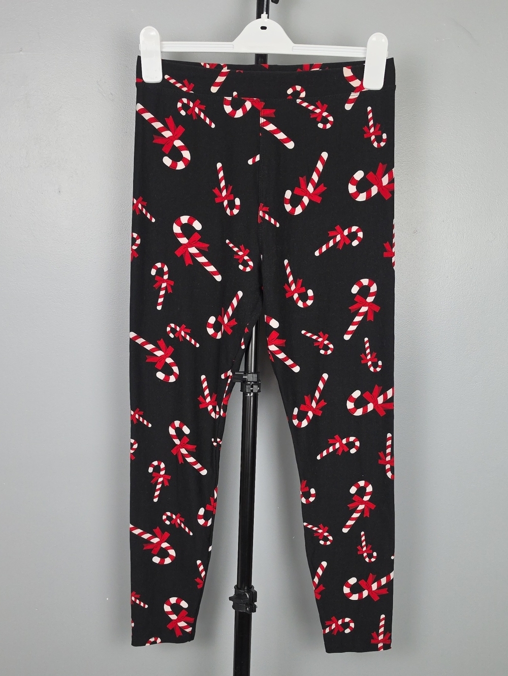 Chances R Petite Holiday Black Candy Cane Soft Leggings, Women's Size MP